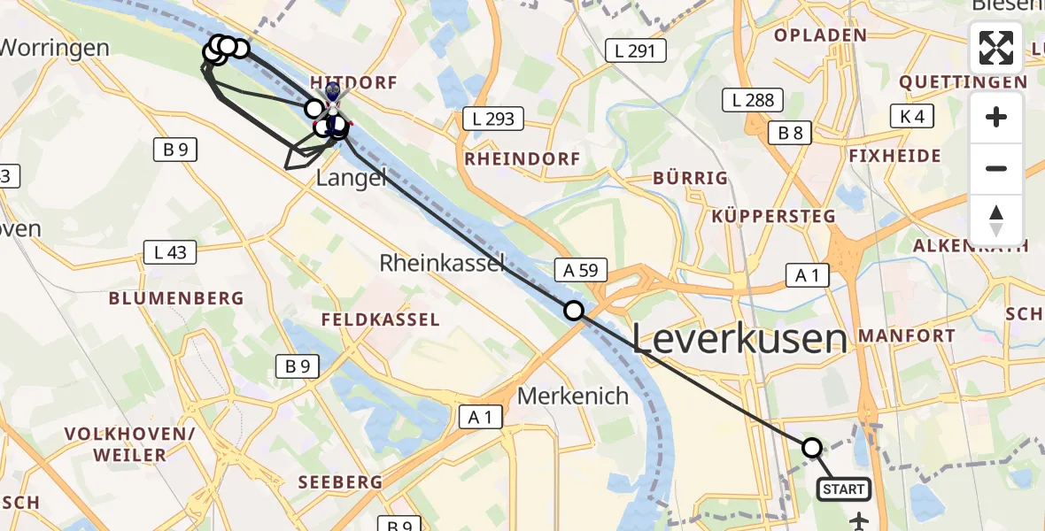 Flugroute Polizeihubschrauber Leverkusen Flugplatz - Leverkusen, 15 Oktober 2026, 09:17