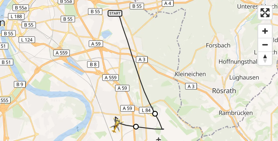 Flugroute Rettungshubschrauber Köln - Köln, 15 Oktober 2026, 09:19