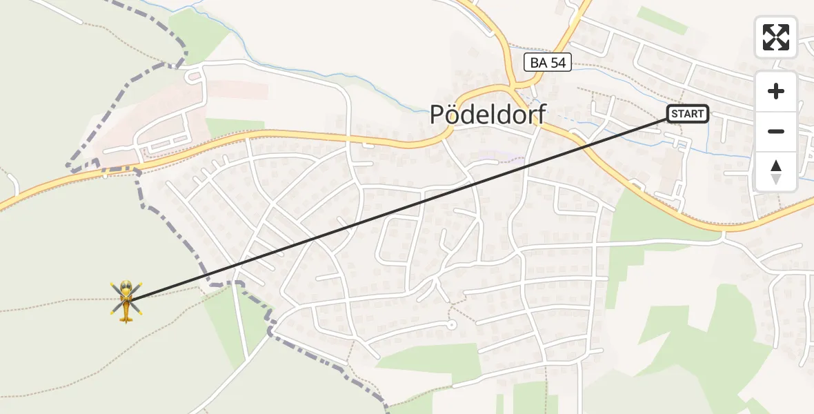 Flugroute Rettungshubschrauber Litzendorf - Hauptsmoor, 15 Oktober 2026, 09:19