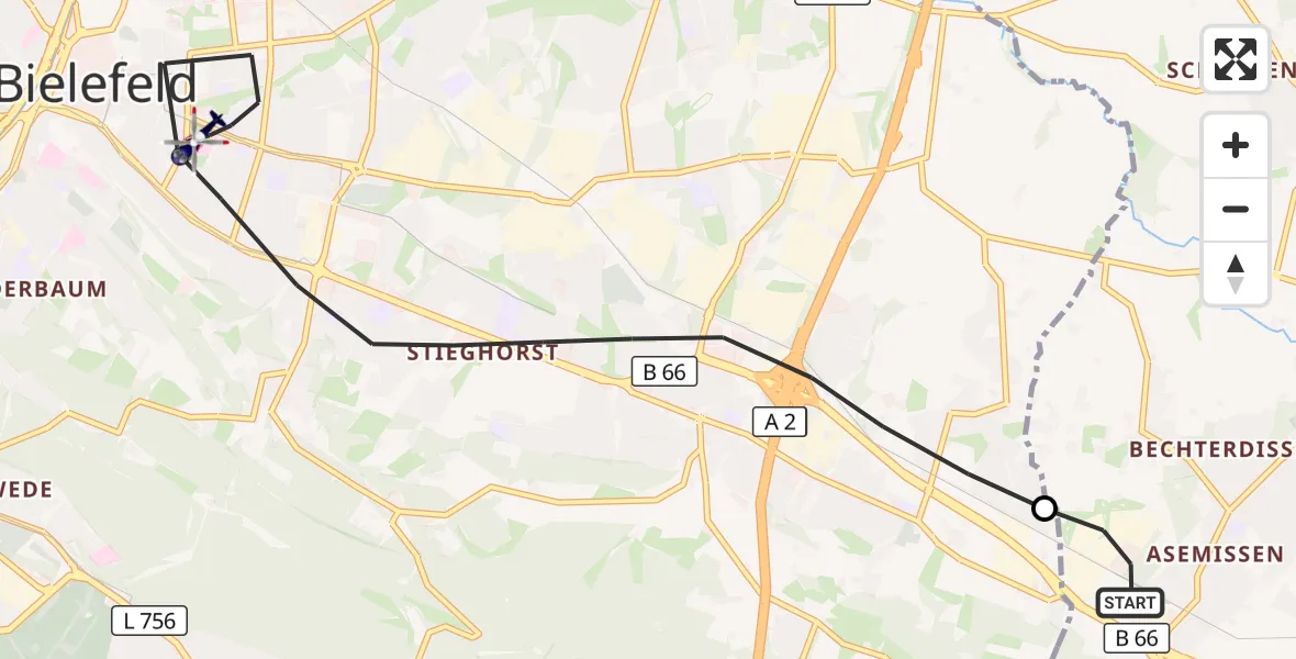 Flugroute Polizeihubschrauber Leopoldshöhe - Bielefeld, 15 Oktober 2026, 09:27
