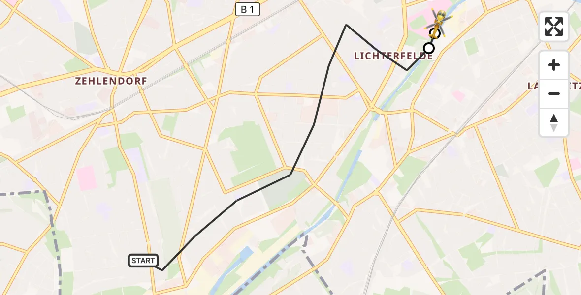 Flugroute Rettungshubschrauber Berlin - Charité Clinic Benjamin Franklin Campus, 15 Oktober 2026, 09:29