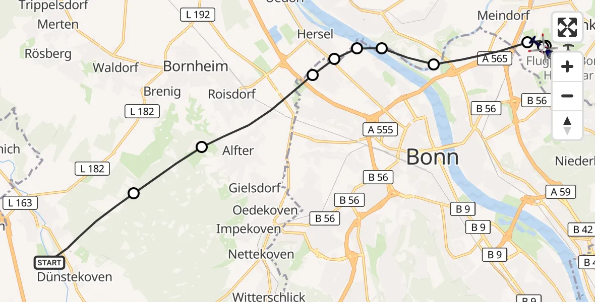 Flugroute Polizeihubschrauber Swisttal - Sankt Augustin, 15 Oktober 2026, 09:31