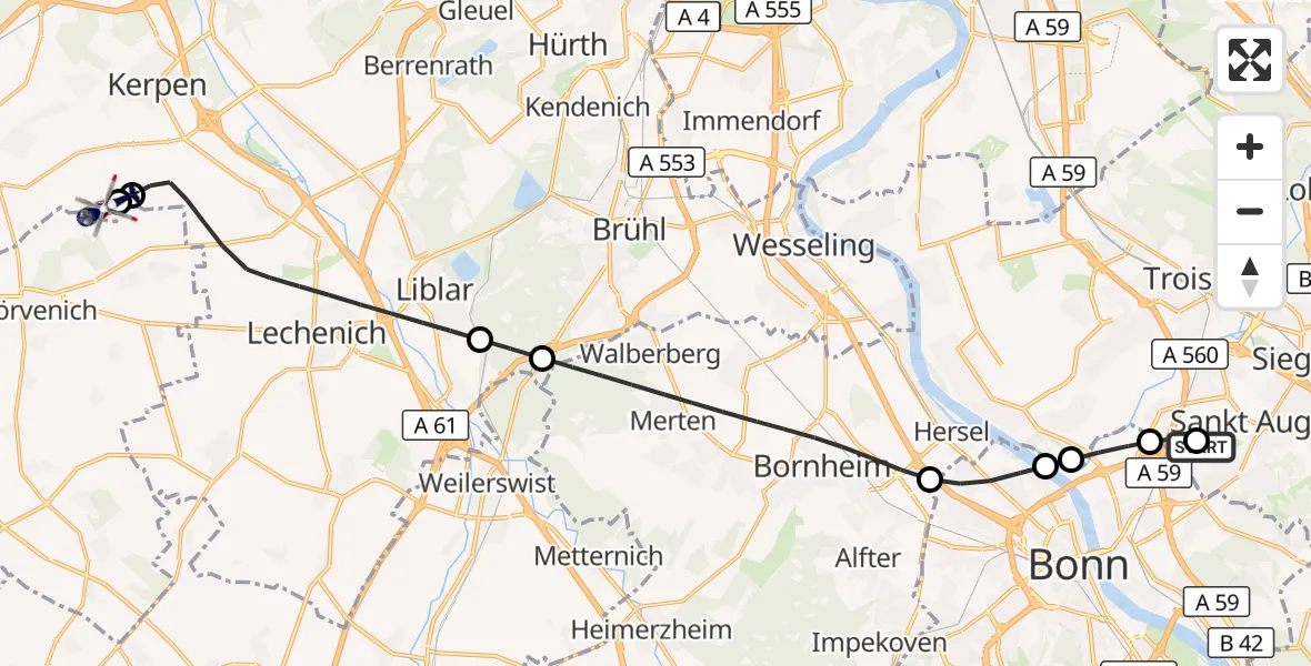 Flugroute Polizeihubschrauber Bonn-Hangelar Flugplatz - Militärflugplatz Nörvenich, 15 Oktober 2026, 09:32