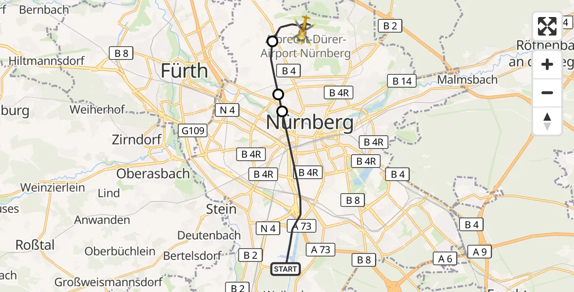 Flugroute Ambulanzhubschrauber Nürnberg - Flughafen Nuremberg, 15 Oktober 2026, 09:33