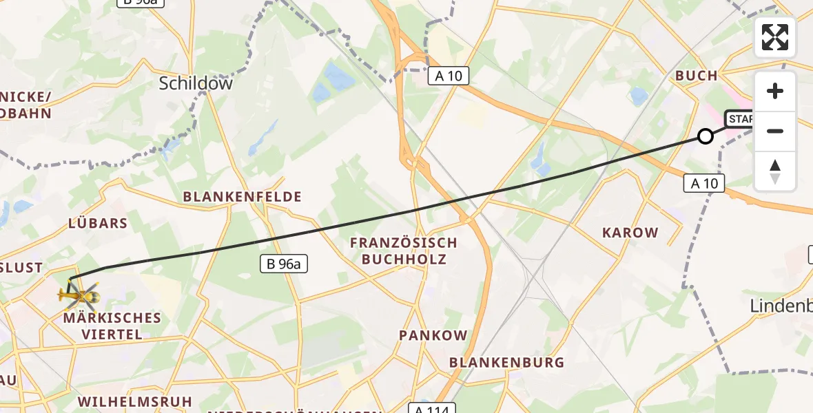 Flugroute Rettungshubschrauber Helios Clinic Berlin-Buch - Berlin, 15 Oktober 2026, 09:41