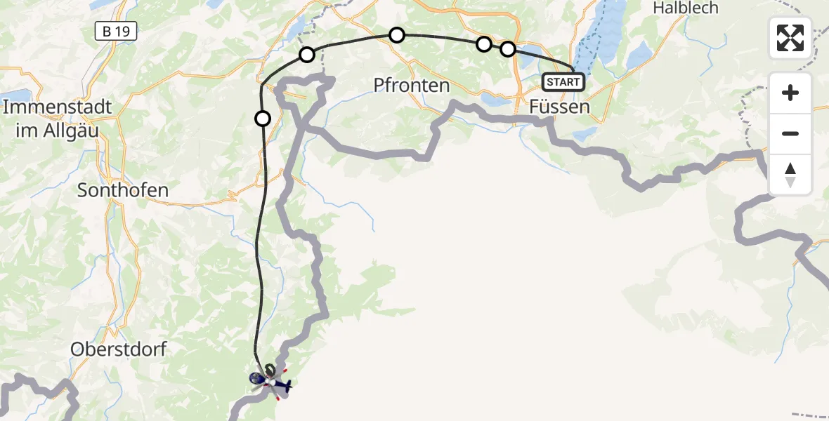 Flugroute Polizeihubschrauber Füssen - Bad Hindelang, 15 Oktober 2026, 09:49