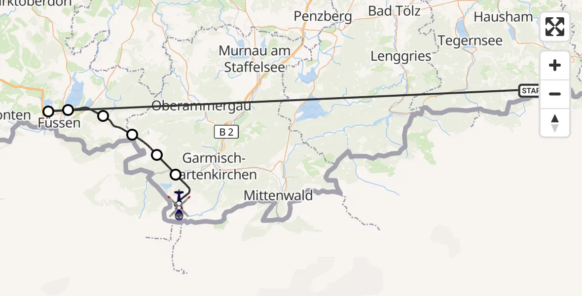 Flugroute Polizeihubschrauber Schliersee - Grainau, 15 Oktober 2026, 09:50