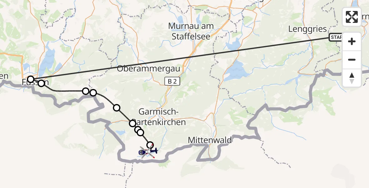Flugroute Polizeihubschrauber Kreuth - Garmisch-Partenkirchen, 15 Oktober 2026, 09:50