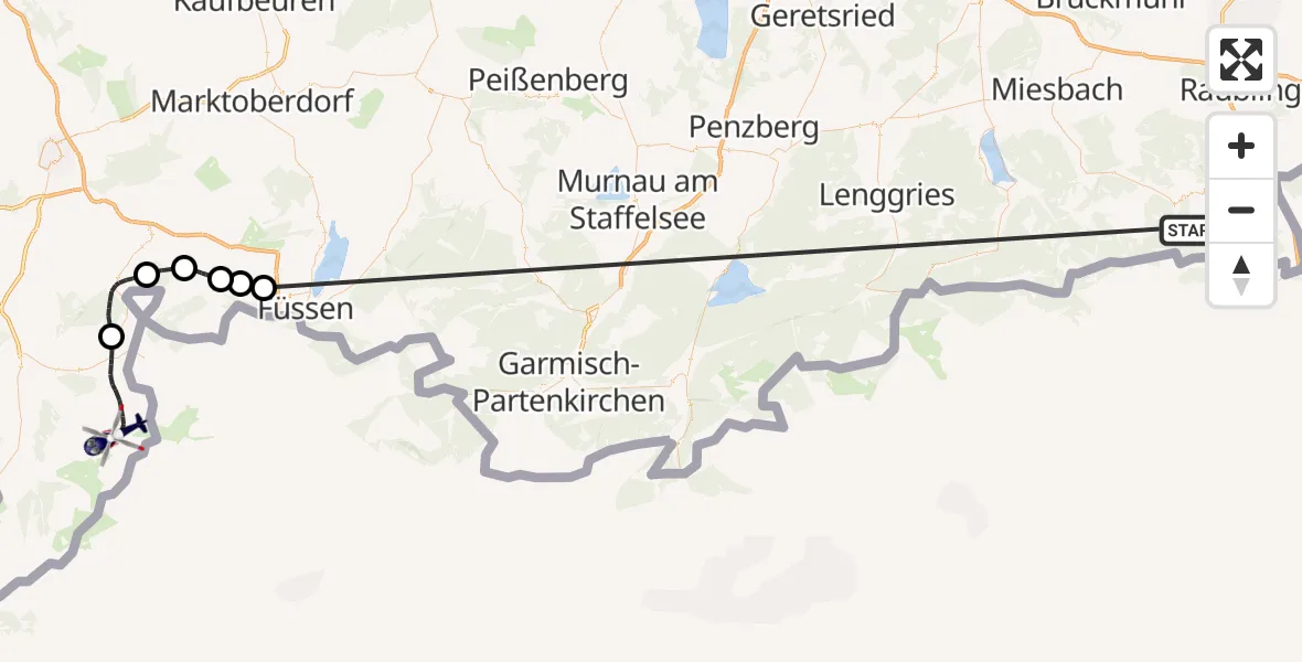 Flugroute Polizeihubschrauber Kiefersfelden - Bad Hindelang, 15 Oktober 2026, 09:51