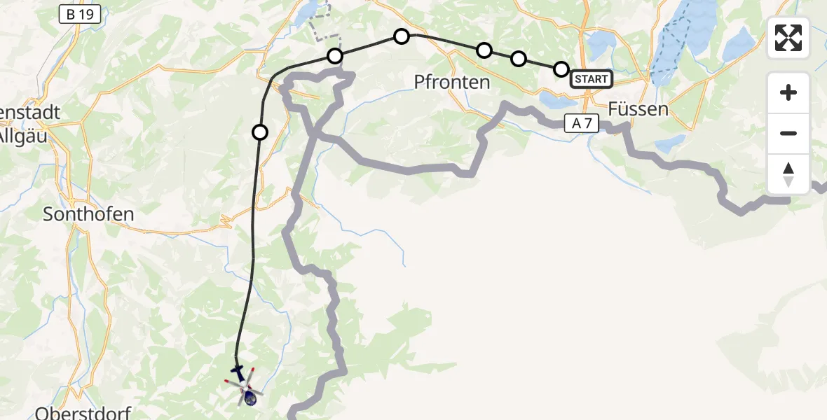 Flugroute Polizeihubschrauber Füssen - Bad Hindelang, 15 Oktober 2026, 09:51