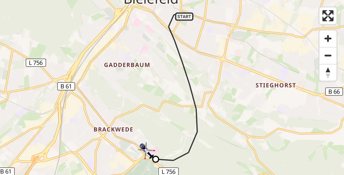 Flugroute Polizeihubschrauber Bielefeld - Luftrettungszentrum Bielefeld, 15 Oktober 2026, 09:52