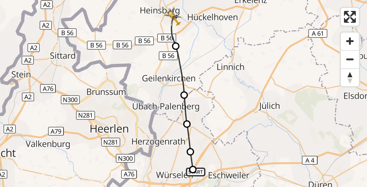 Flugroute Rettungshubschrauber Aachen-Merzbrück Flughafen - Heinsberg, 15 Oktober 2026, 09:58