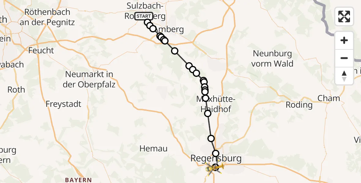 Flugroute Rettungshubschrauber Sulzbach-Rosenberg - DRF Air Rescue Station Regensburg / Regensburg University Hospital, 15 Oktober 2026, 10:00