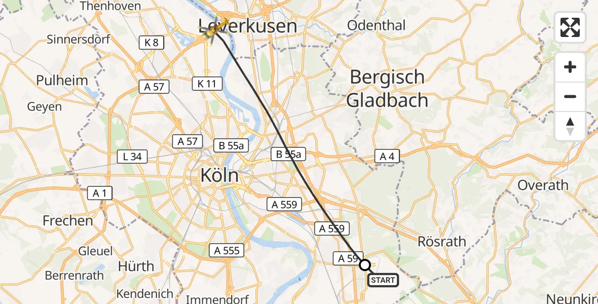 Flugroute Rettungshubschrauber Köln Bonn Flughafen - Köln, 15 Oktober 2026, 10:02