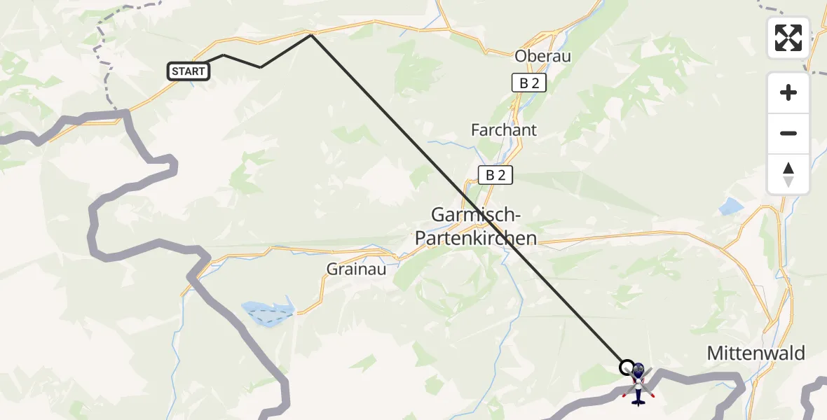 Flugroute Polizeihubschrauber Ettaler Forst - Mittenwald, 15 Oktober 2026, 10:07
