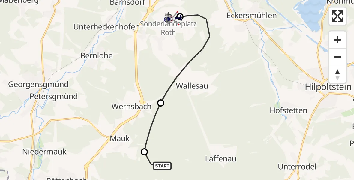 Flugroute Polizeihubschrauber Heideck - Flugplatz Roth, 15 Oktober 2026, 10:07