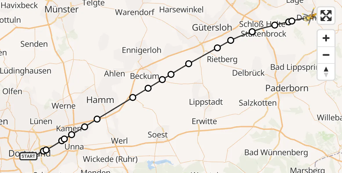 Flugroute Ambulanzhubschrauber Dortmund - Detmold, 15 Oktober 2026, 10:16