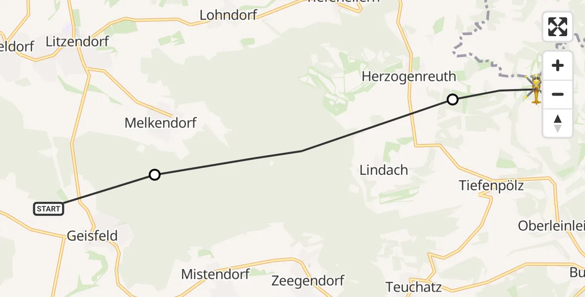 Flugroute Rettungshubschrauber Strullendorf - Heiligenstadt i.OFr., 15 Oktober 2026, 10:17
