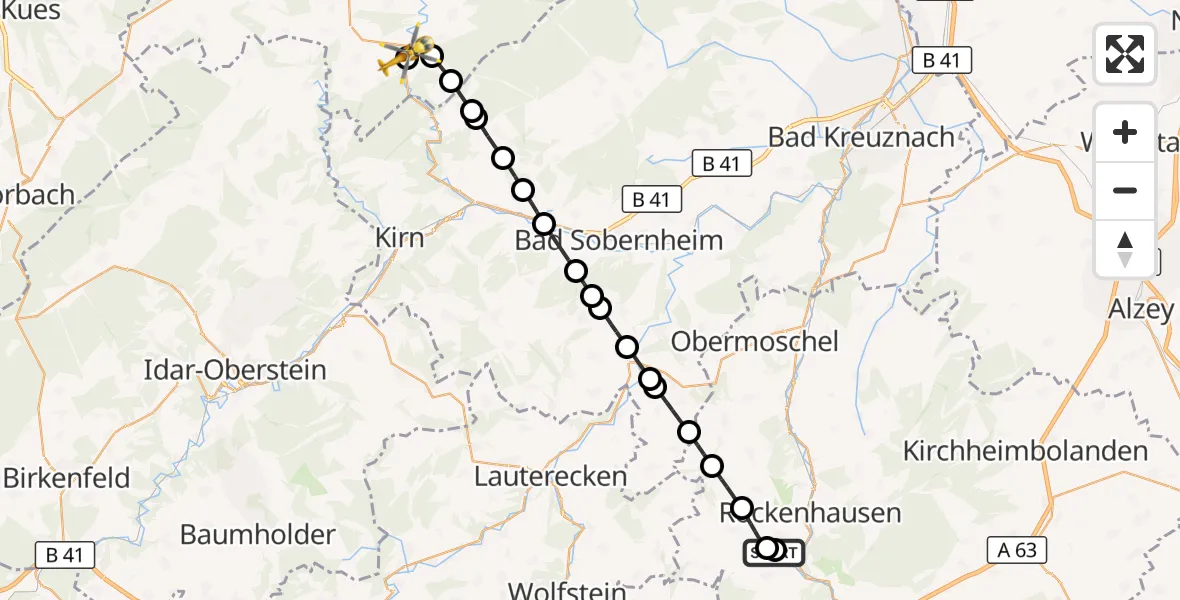 Flugroute Rettungshubschrauber Rockenhausen - Gehlweiler, 15 Oktober 2026, 10:18