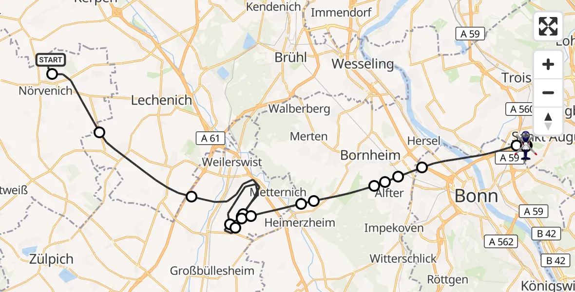 Flugroute Polizeihubschrauber Militärflugplatz Nörvenich - Sankt Augustin, 15 Oktober 2026, 10:20