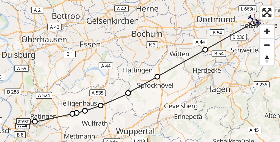Flugroute Polizeihubschrauber Düsseldorf Flughafen - Dortmund Flughafen, 15 Oktober 2026, 10:22