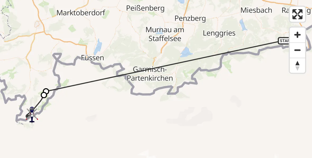 Flugroute Polizeihubschrauber Kiefersfelden - Oberstdorf, 15 Oktober 2026, 10:23