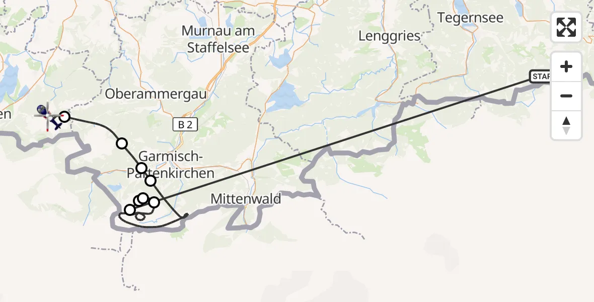 Flugroute Polizeihubschrauber Schliersee - Halblech, 15 Oktober 2026, 10:25