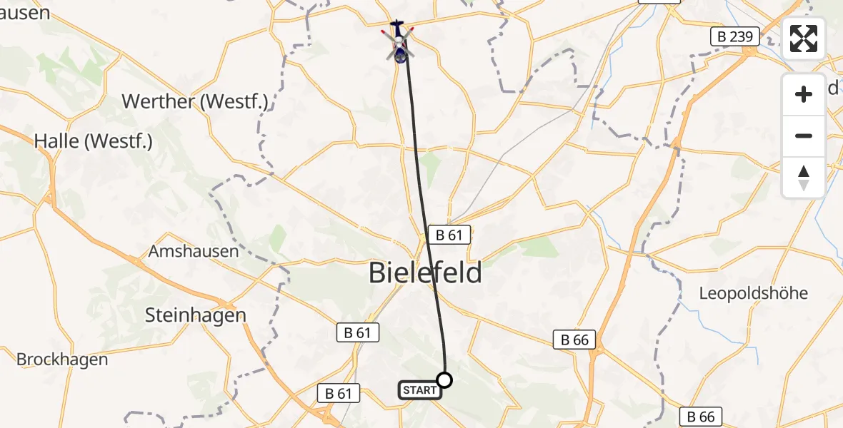 Flugroute Polizeihubschrauber Luftrettungszentrum Bielefeld - Bielefeld, 15 Oktober 2026, 10:29