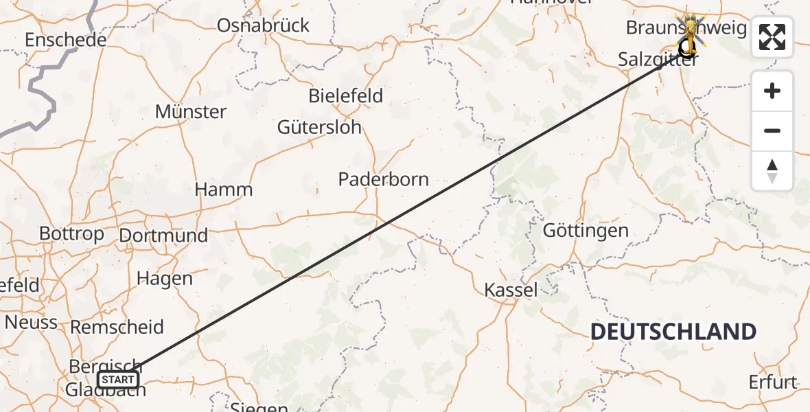 Flugroute Ambulanzhubschrauber Bergisch Gladbach - Braunschweig, 15 Oktober 2026, 10:34