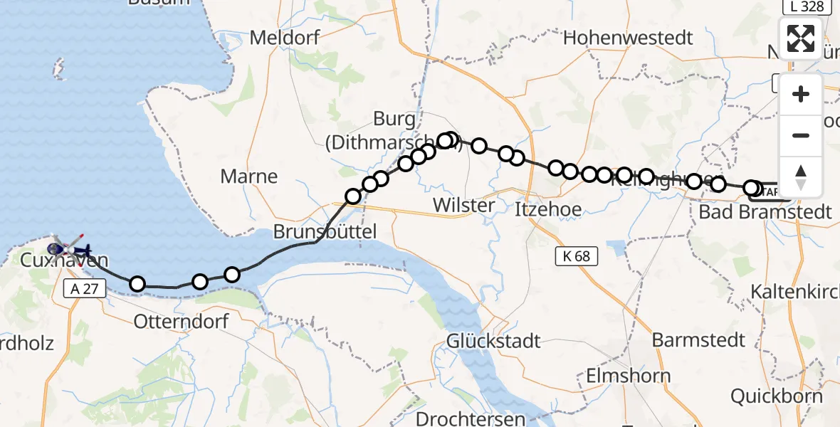 Flugroute Polizeihubschrauber Fuhlendorf - Cuxhaven, 15 Oktober 2026, 10:34