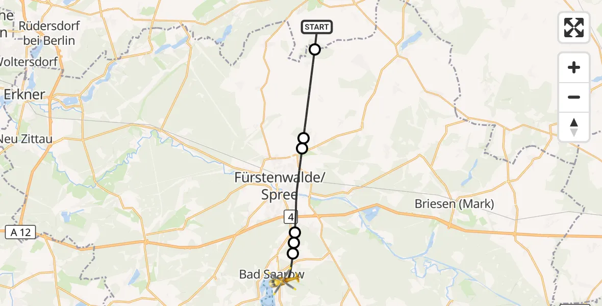 Flugroute Rettungshubschrauber Müncheberg - Bad Saarow, 15 Oktober 2026, 10:36