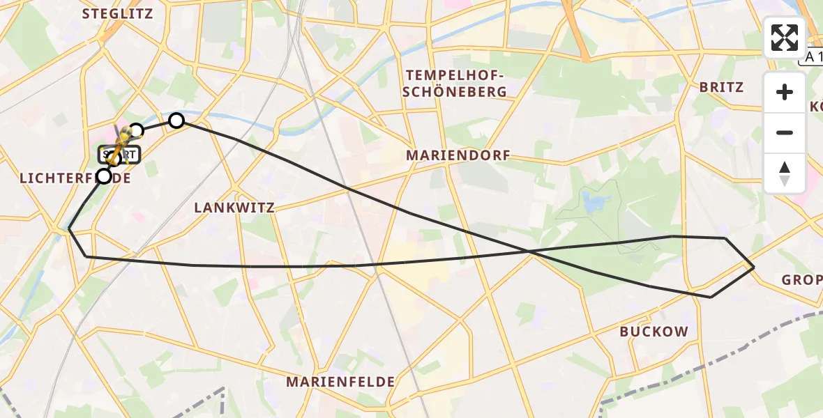 Flugroute Rettungshubschrauber Charité Clinic Benjamin Franklin Campus - Charité Clinic Benjamin Franklin Campus, 15 Oktober 2026, 10:37