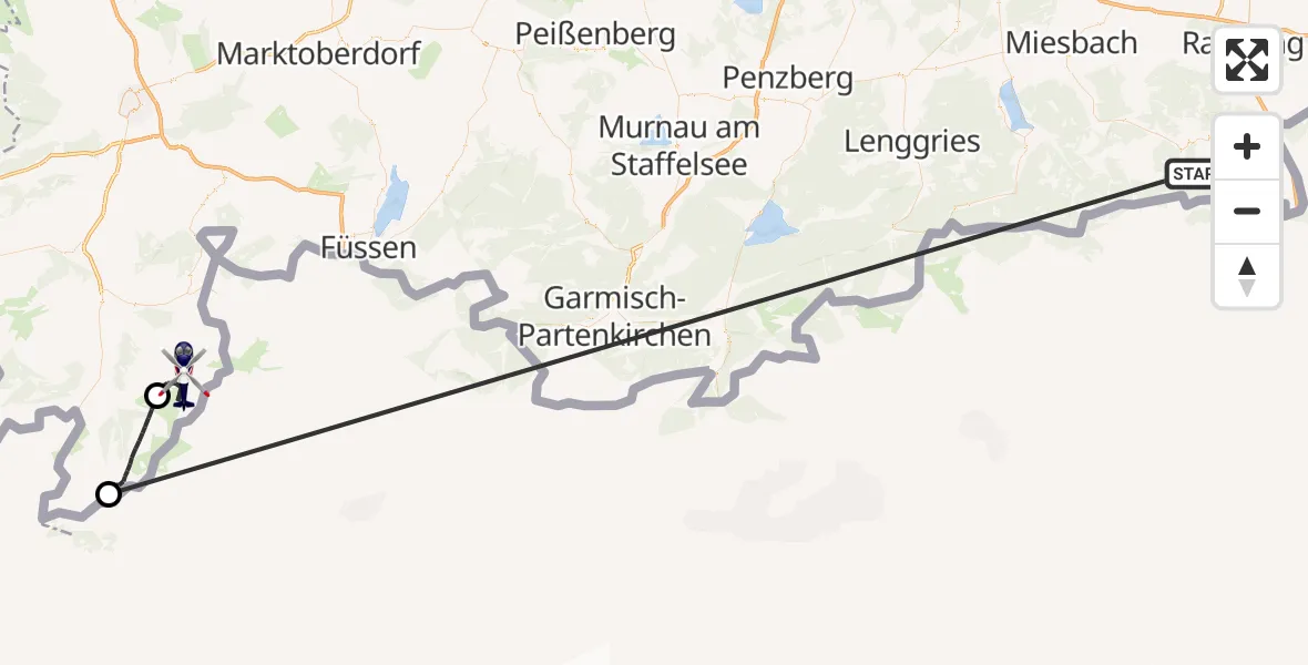 Flugroute Polizeihubschrauber Kiefersfelden - Bad Hindelang, 15 Oktober 2026, 10:40