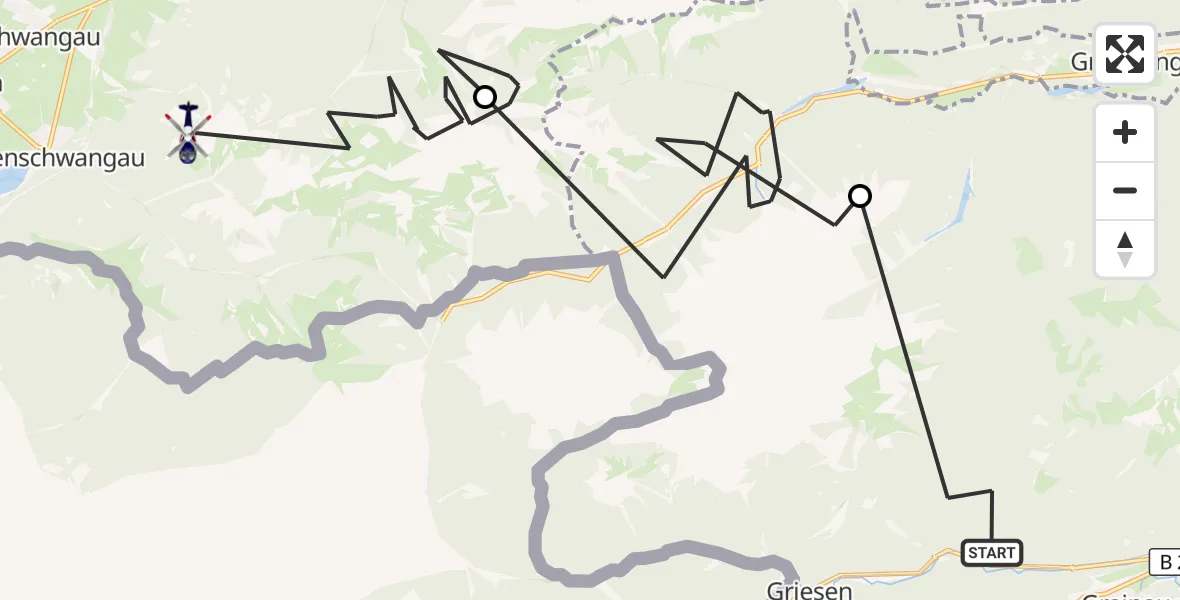 Flugroute Polizeihubschrauber Garmisch-Partenkirchen - Schwangau, 15 Oktober 2026, 10:41