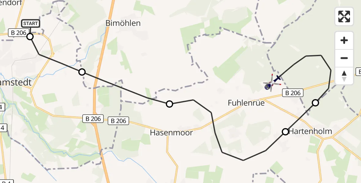 Flugroute Polizeihubschrauber Fuhlendorf - Hartenholm Flugplatz, 15 Oktober 2026, 10:42