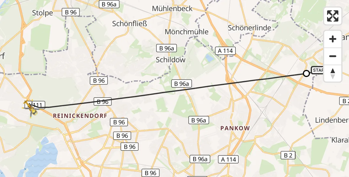 Flugroute Rettungshubschrauber Helios Clinic Berlin-Buch - Berlin, 15 Oktober 2026, 10:42
