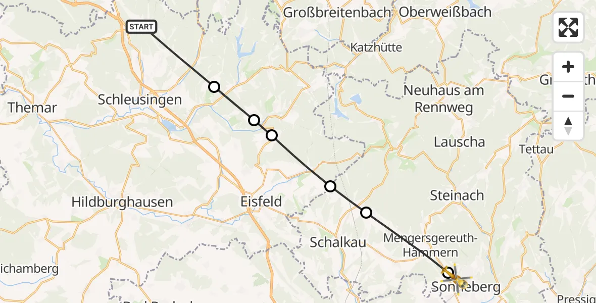 Flugroute Rettungshubschrauber Schleusingen - Sonneberg, 15 Oktober 2026, 10:43