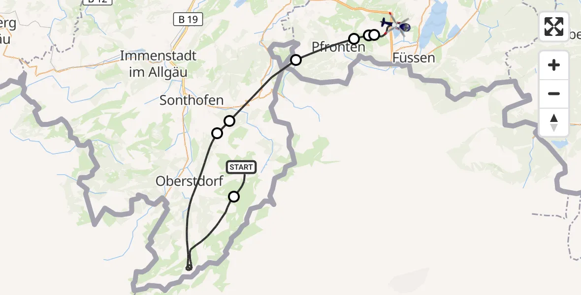 Flugroute Polizeihubschrauber Bad Hindelang - Füssen, 15 Oktober 2026, 10:43