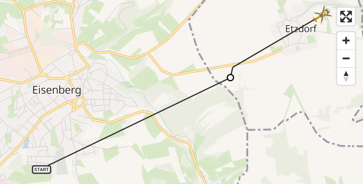 Flugroute Rettungshubschrauber Eisenberg - Heideland, 15 Oktober 2026, 10:43