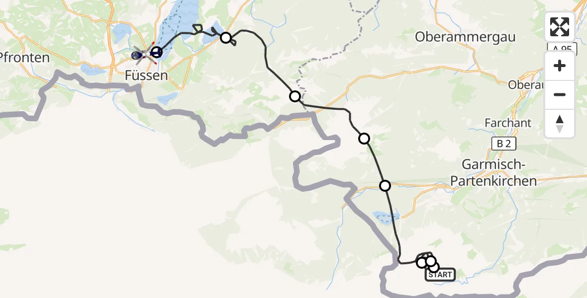 Flugroute Polizeihubschrauber Garmisch-Partenkirchen - Füssen, 15 Oktober 2026, 10:43