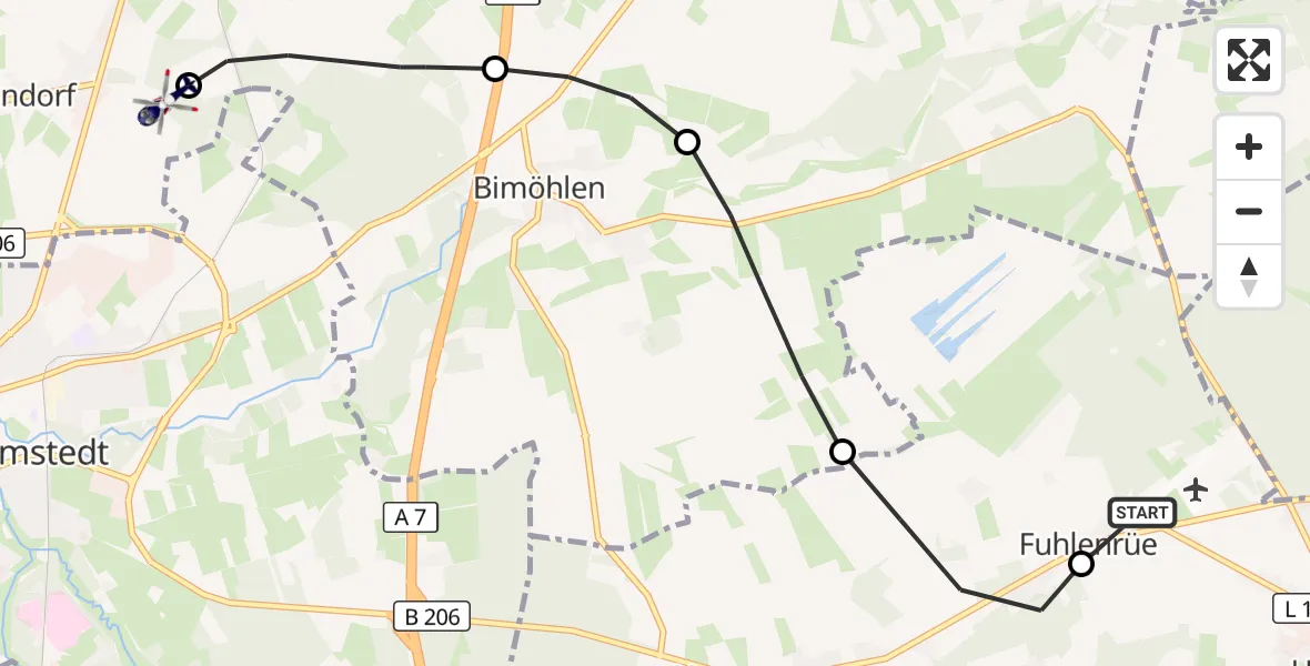 Flugroute Polizeihubschrauber Hartenholm Flugplatz - Bad Bramstedt Hubschrauberlandeplatz, 15 Oktober 2026, 10:50