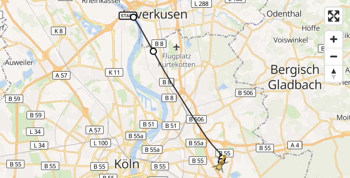 Flugroute Rettungshubschrauber Köln - Merheim Hospital, 15 Oktober 2026, 10:52