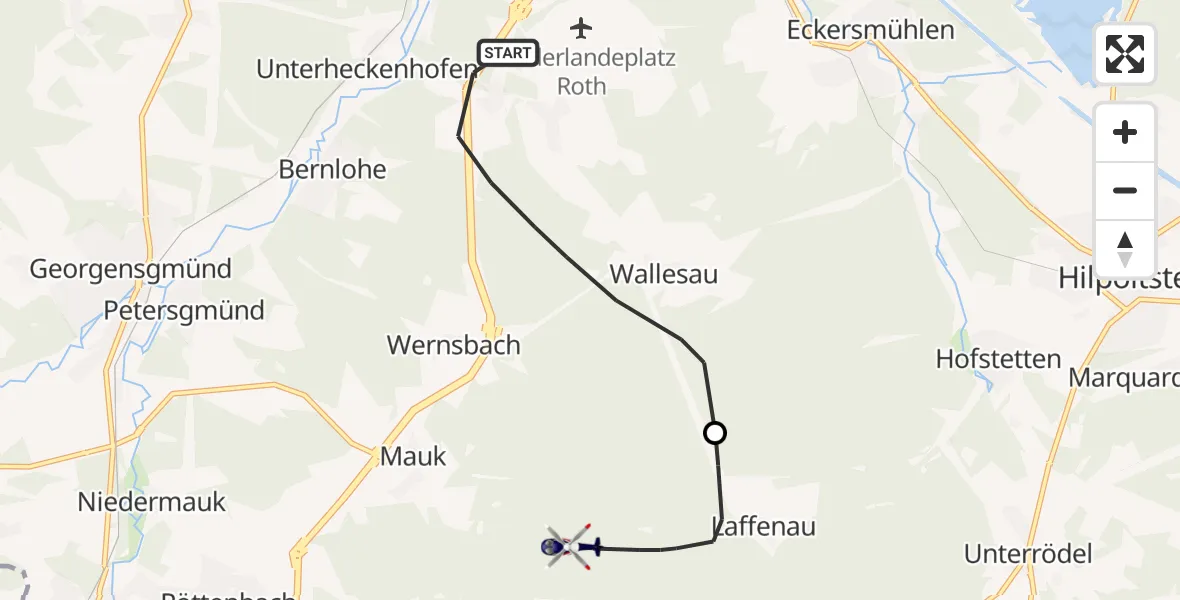 Flugroute Polizeihubschrauber Roth - Heideck, 15 Oktober 2026, 10:52