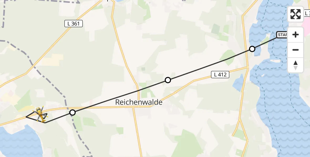 Flugroute Rettungshubschrauber Bad Saarow Hospital - Storkow (Mark), 15 Oktober 2026, 10:53