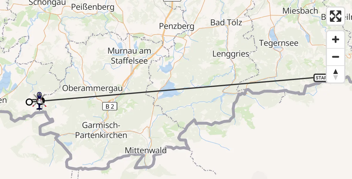 Flugroute Polizeihubschrauber Schliersee - Halblech, 15 Oktober 2026, 10:54