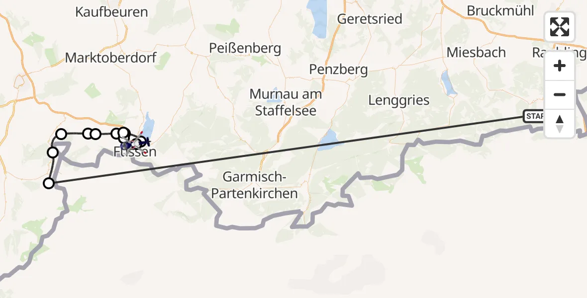 Flugroute Polizeihubschrauber Kiefersfelden - Füssen, 15 Oktober 2026, 10:56