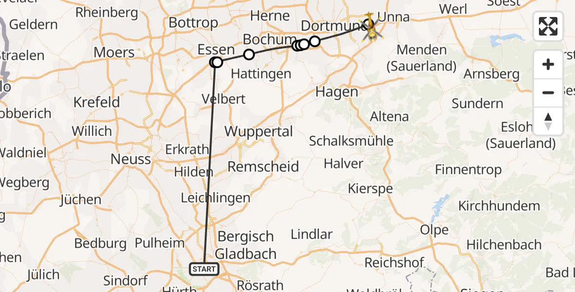 Flugroute Rettungshubschrauber Köln - Dortmund Flughafen, 15 Oktober 2026, 10:57