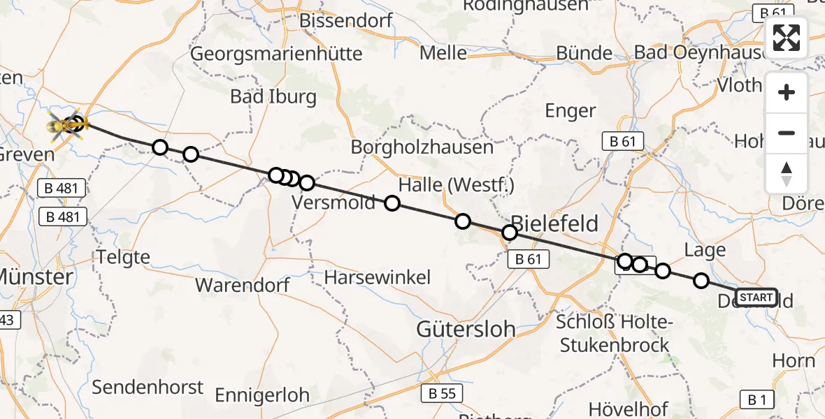 Flugroute Ambulanzhubschrauber Detmold - Christoph  Westfalen-ADAC, 15 Oktober 2026, 11:00