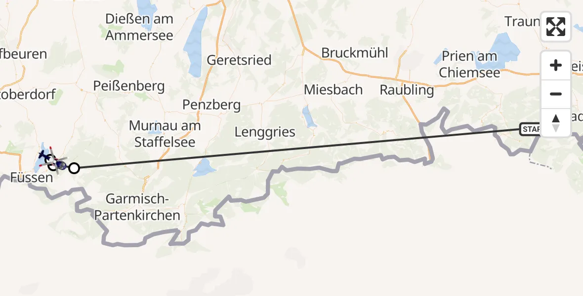 Flugroute Polizeihubschrauber Ruhpolding - Halblech, 15 Oktober 2026, 11:01