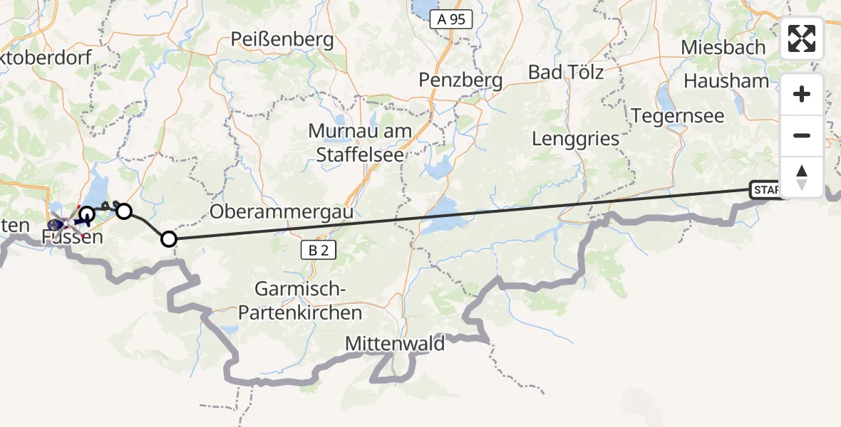 Flugroute Polizeihubschrauber Schliersee - Füssen Segelflugplatz, 15 Oktober 2026, 11:02